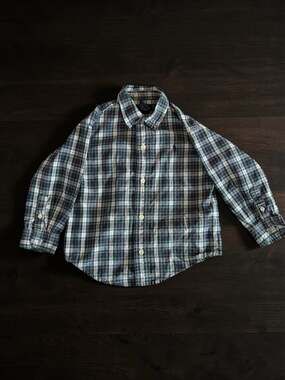 Ralph Lauren Toddler Boys 2T Plaid Long Sleeve Button Down Shirt Green Multi